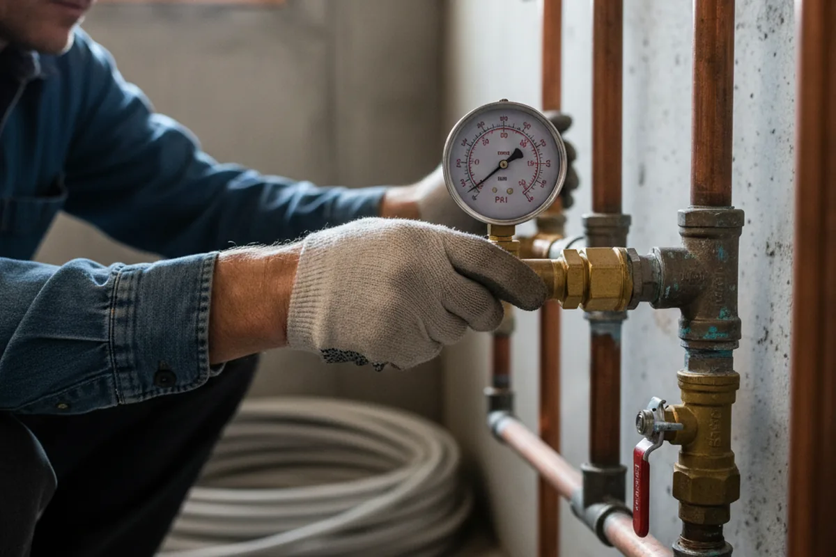 Pressure testing a repaired line during Water Line Repair in Pawtucket